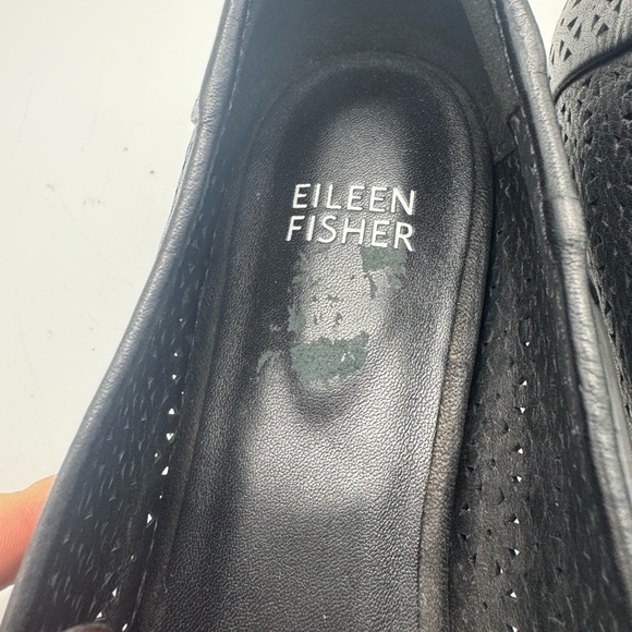 Eileen Fisher Black Eyelet Leather Classic Ballet Flats Size 8 - Picture 5 of 13
